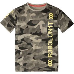 T-shirt bonprix khaki moro z nadrukiem. Szare koszule chłopięce bonprix, z nadrukiem, z okrągłym kołnierzem, bez rękawów. Za 34,99 zł.