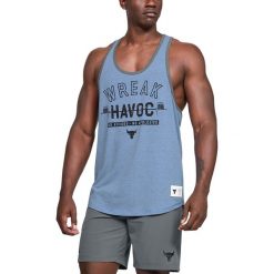 Under Armour Project Rock Wreak Havoc Podkoszulek Niebieski. Niebieskie podkoszulki męskie Under Armour, l, z nadrukiem, z elastanu, bez rękawów. Za 171,95 zł.