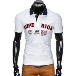 KOSZULKA MĘSKA POLO Z NADRUKIEM S902 - BIAŁA. Białe koszulki polo męskie marki Ombre Clothing, s, z nadrukiem. Za 59,00 zł.