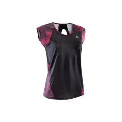 Koszulka fitness kardio krótki rękaw 500 damska. Czarne bluzki damskie do fitnessu marki DOMYOS, z elastanu, z krótkim rękawem. Za 39,99 zł.