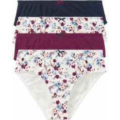 Figi "maxi" (5 par) bonprix z kolorowym nadrukiem + jeżynowy. Białe majtki damskie bonprix, z elastanu. Za 49,95 zł.
