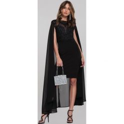 Czarna Sukienka Libby. Czarne sukienki damskie Renee, s, bez wzorów, z koronki, eleganckie, z okrągłym kołnierzem, bez rękawów, midi, asymetryczne. Za 159,99 zł.