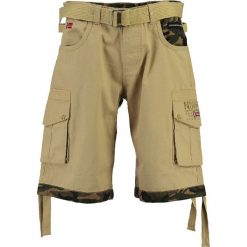Bermudy "Parking" w kolorze beżowym. Brązowe spodenki i szorty męskie Geographical Norway Men, s, w paski, z tkaniny. W wyprzedaży za 105,95 zł.
