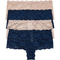 Figi panty (4 pary) bonprix beżowy + ciemnoniebieski. Brązowe panty damskie bonprix, w koronkowe wzory. Za 71,96 zł.