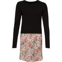 Sweter z wstawką w optyce spódnicy bonprix czarny. Czarne sukienki damskie bonprix, bez wzorów, z materiału, bez kołnierzyka, bez rękawów. Za 119,99 zł.