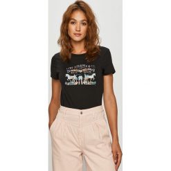 Levi's - T-shirt. Czarne bluzki damskie Levi's®, s, z nadrukiem, z bawełny, z okrągłym kołnierzem. Za 129,90 zł.