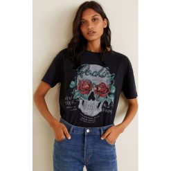 Mango - Top Skull. Szare topy damskie marki Mango, s, z nadrukiem, z elastanu, z okrągłym kołnierzem. Za 69,90 zł.
