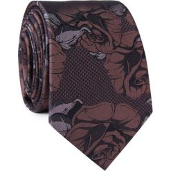 Krawat jedwabny KWSR000307. Brązowe krawaty męskie marki Giacomo Conti, w kwiaty, z jedwabiu, eleganckie. Za 129,00 zł.