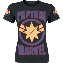 Captain Marvel Logo Koszulka damska czarny. Czarne bluzki damskie Captain Marvel, l, z nadrukiem, z okrągłym kołnierzem, z krótkim rękawem. Za 79,90 zł.