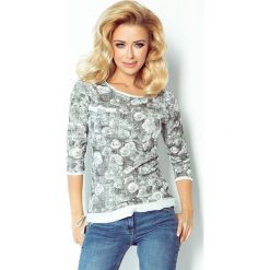 Bluzy damskie: Bluza z materiału pętelka – biała w CZARNE róże