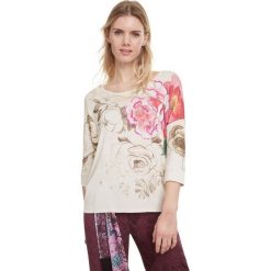 Desigual Daryl Top Biały. Białe bluzki damskie Desigual, m, z nadrukiem, z elastanu, bez kołnierzyka. Za 326,95 zł.
