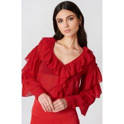 Bluzki damskie: NA-KD Boho Szyfonowa bluzka z dekoltem V – Red
