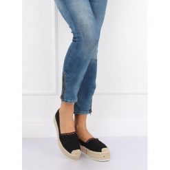 Espadryle koronkowe czarne EBOLI. Czarne espadryle damskie FunKee.pl, bez wzorów, z jeansu, bez obcasa. Za 90,99 zł.