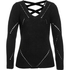 Sweter bonprix czarny. Czarne swetry damskie bonprix, bez wzorów, z bawełny, bez rękawów, bez kaptura. Za 89,99 zł.