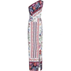 Sukienka na jedno ramię bonprix biały w kolorowe kwiaty. Białe sukienki damskie bonprix, w kwiaty, bez kołnierzyka, bez rękawów. Za 149,99 zł.