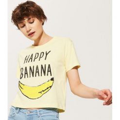 Bluzki, topy, tuniki: T-shirt z cekinową aplikacją – Żółty