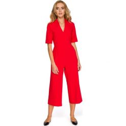 Czerwony Elegancki Kombinezon ze Spodniami Typu Culotte. Czerwone kombinezony damskie Molly.pl, na co dzień, s, bez wzorów, eleganckie, z klasycznym kołnierzykiem, z krótkim rękawem, krótkie. Za 149,90 zł.