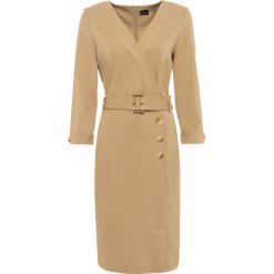Sukienka z dżerseju bonprix piaskowy. Brązowe sukienki damskie bonprix, bez wzorów, z dżerseju, eleganckie, z klasycznym kołnierzykiem, bez rękawów, ołówkowe. Za 149,99 zł.