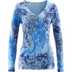 Sweter rozpinany bonprix lodowy niebieski - kobaltowy. Niebieskie kardigany damskie marki bonprix, z nadrukiem. Za 44,99 zł.