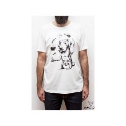 Koszulka z Labradorem. Białe koszulki męskie marki Lobo loco, s, z nadrukiem, z bawełny, bez kołnierzyka. Za 71,00 zł.