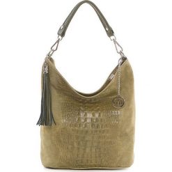 Skórzana torebka w kolorze oliwkowym - 26 x 28 x 12 cm. Zielone torby damskie na zakupy Best of Italian Bags, ze skóry. W wyprzedaży za 192,95 zł.