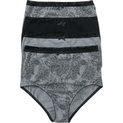Figi z wysoką talią (4 pary) bonprix szary melanż - czarny z nadrukiem. Szare majtki damskie bonprix, z nadrukiem, z koronki. Za 55,96 zł.