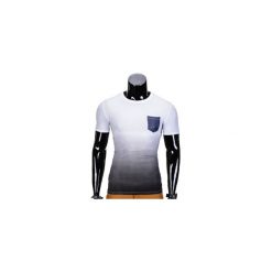 T-shirty męskie: T-SHIRT MĘSKI BEZ NADRUKU S427 – BIAŁY/CZARNY