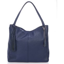 Shopper bag damskie: Skórzany shopper bag w kolorze niebieskim – 40 x 33 x 15 cm