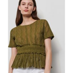 Ażurowa bluzka - Khaki. Brązowe bluzki damskie Reserved, s, bez wzorów, bez kołnierzyka, bez rękawów. Za 79,99 zł.