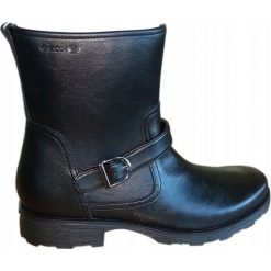Geox kozaki dziewczęce Olivia 28 czarny. Czarne buty dziewczęce zimowe Geox, na zimę, bez wzorów, bez obcasa. W wyprzedaży za 181,00 zł.