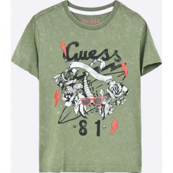 Guess Jeans - T-shirt dziecięcy 118-176 cm. Brązowe t-shirty męskie marki Guess Jeans, l, z nadrukiem, z bawełny, z okrągłym kołnierzem. Za 129,90 zł.