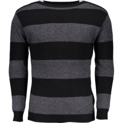 Sweter w kolorze czarno-szarym ze wzorem. Czarne swetry klasyczne męskie marki Guess, m, w paski, z dekoltem w łódkę. W wyprzedaży za 249,95 zł.