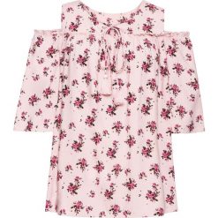 Bluzka cold-shoulder bonprix dymny jasnoróżowy z nadrukiem. Fioletowe bluzki damskie bonprix, z nadrukiem, bez kołnierzyka, bez rękawów. Za 74,99 zł.