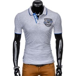 Koszulka męska polo z nadrukiem S905 - szara. Szare koszulki męskie Ombre Clothing, s, z nadrukiem, bez rękawów. Za 14,99 zł.