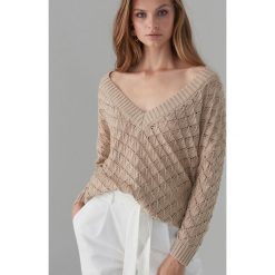 Ażurowy sweter oversize - Beżowy. Brązowe swetry damskie Mohito, s, bez wzorów, bez rękawów, bez kaptura. Za 119,99 zł.