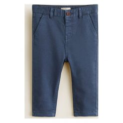 Mango Kids - Spodnie dziecięce 80-104 cm. Niebieskie spodnie chłopięce Mango Kids, bez wzorów, z elastanu, casualowe. Za 69,90 zł.