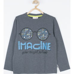 Koszulka. Szare t-shirty chłopięce COOL ROBOTS, z nadrukiem, z bawełny, z długim rękawem. Za 31,90 zł.