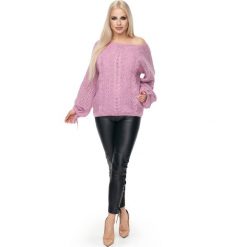 Sweter oversize ażurowy lila. Swetry damskie e-margeritka.pl, s, bez wzorów, z poliesteru, bez rękawów, bez kaptura. Za 129,99 zł.