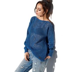 Ażurowy lekki sweter jeans. Swetry damskie Lemoniade, uniwersalny, bez wzorów, z jeansu, bez rękawów, bez kaptura. Za 149,90 zł.