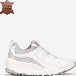 Biało-Szare Skórzane Sneakersy Nesameine. Białe sneakersy damskie Renee. Za 159,99 zł.