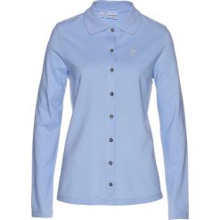 Shirt polo z bawełny pique bonprix perłowy niebieski. Niebieskie koszulki damskie bonprix, bez wzorów, z bawełny, polo, bez rękawów. Za 49,99 zł.