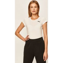 Puma - T-shirt. Czarne topy damskie Puma, s, z nadrukiem, z poliesteru, z okrągłym kołnierzem. Za 99,90 zł.