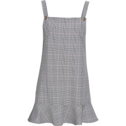 Sukienka ogrodniczka bonprix szaro-biały w kratę. Szare sukienki damskie bonprix, bez wzorów, bez kołnierzyka, z krótkim rękawem, krótkie, mini. Za 129,99 zł.