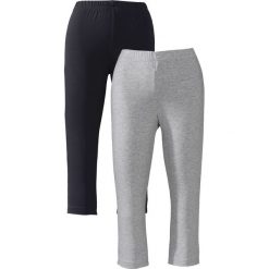 Legginsy 3/4 ze stretchem (2 pary w opak.) bonprix jasnoszary melanż + czarny. Szare spodnie damskie bonprix, bez wzorów. Za 55,98 zł.