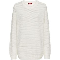 Sweter w warkocze, z ozdobnym guzikiem, długi rękaw bonprix biel wełny. Białe swetry damskie bonprix, bez wzorów, z wełny, z długim rękawem, długie, bez kaptura. Za 44,99 zł.
