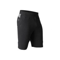 Spodenki Gym & Pilates 560 slim męskie. Czarne spodenki i szorty męskie DOMYOS, m, bez wzorów, z elastanu. Za 74,99 zł.