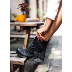WORKERY ROCK BLACK - 40. Czarne workery damskie Fanaberia.com, z jeansu, rockowe, bez obcasa, na sznurówki. Za 99,00 zł.