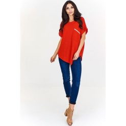 Asymetryczny sweter z krótkim rękawem. Swetry damskie Made in Poland, xl, bez wzorów, z bawełny, z krótkim rękawem, krótkie, bez kaptura. Za 89,00 zł.