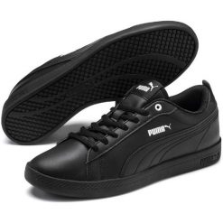 Puma Smash Wns v2 L Black 37. Czarne buty sportowe damskie Puma, bez wzorów, ze skóry, eleganckie, tenisowe. Za 250,40 zł.