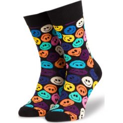 Skarpety Wysokie Unisex HAPPY SOCKS - TSM01-9300 Czarny Kolorowy. Czarne skarpetki damskie Happy Socks, bez wzorów, z elastanu. Za 39,90 zł.